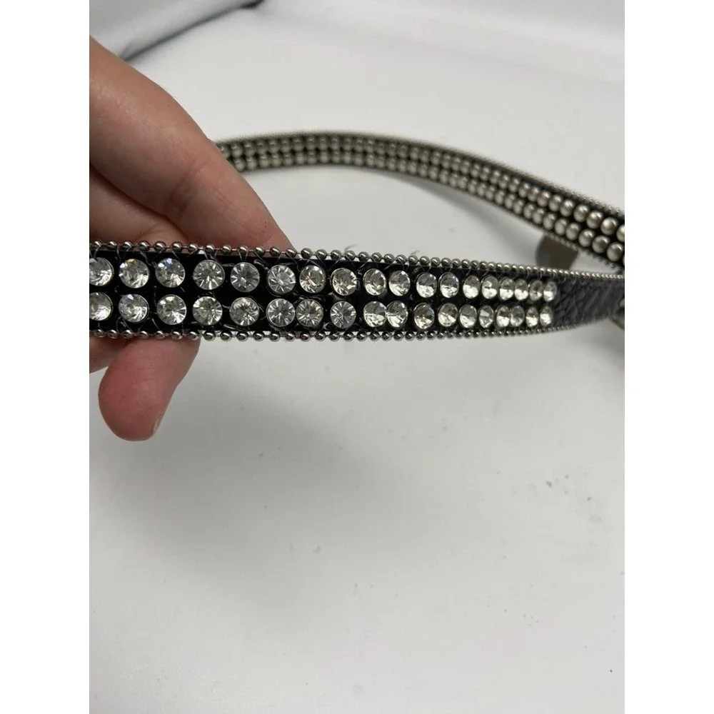 Boutique Rhinestone Belt Womens Sz SM Bling Crystal Studded Fashion Silver Black